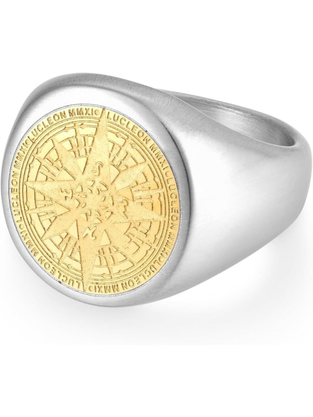 Stylish Stainless Steel Compass Ring for Men, North Star Signet, Sizes 7-12